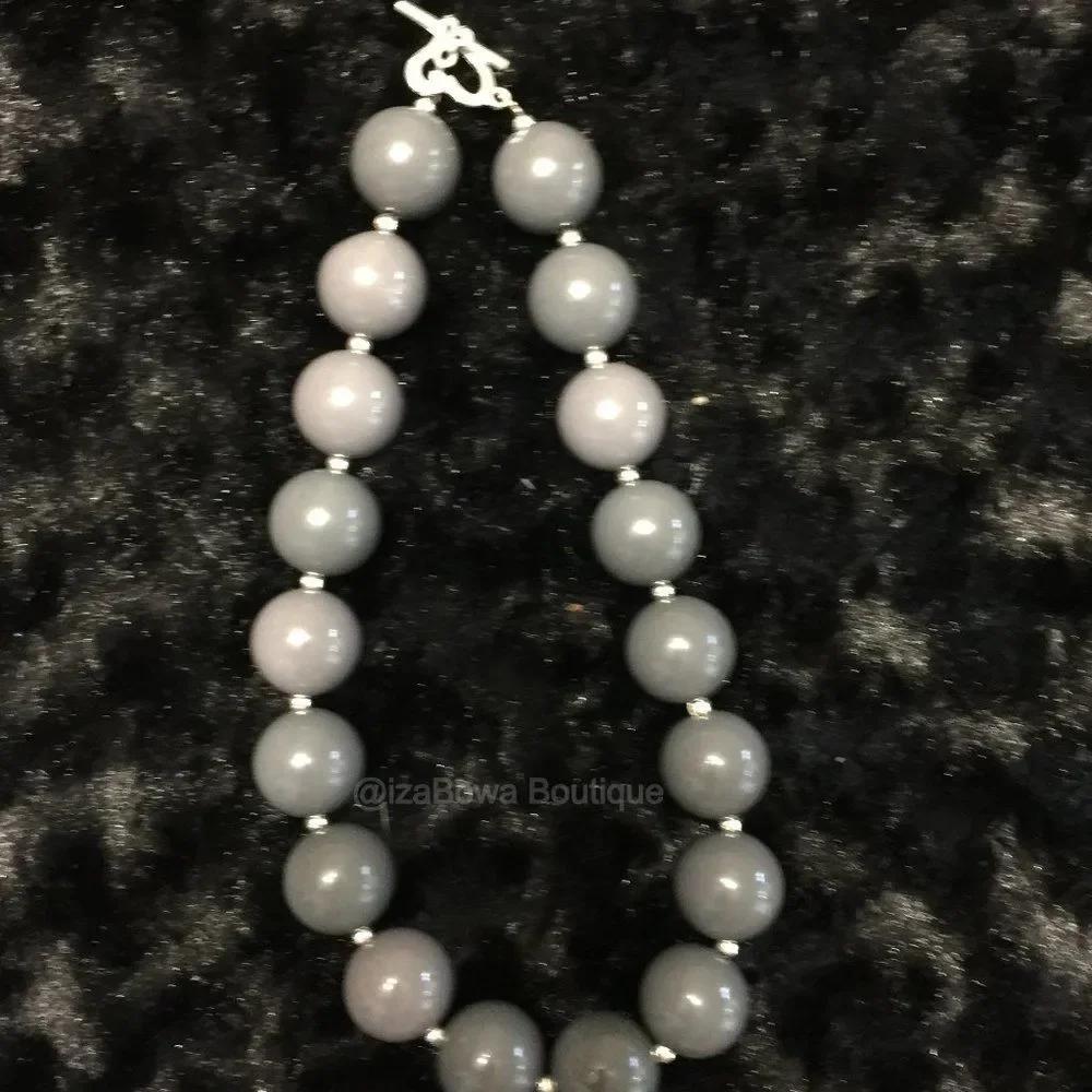Grey Chunky Bead Necklace NK1201 - handmade - boutique